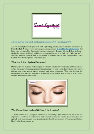 Achieve Stunning Eyes with D Curl Eyelash Extensions in NYC – Sumi Eyelash NYC