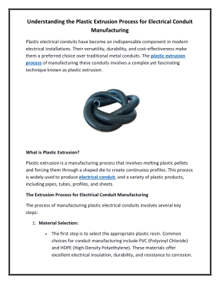 Understanding the Plastic Extrusion Process for Electrical Conduit Manufacturing