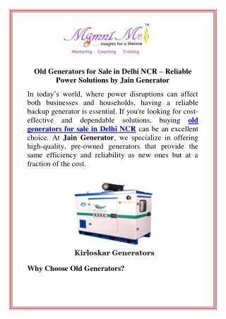 Old Generators for Sale in Delhi NCR  Reliable Power Solutions by Jain Generator