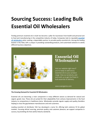 SVA Leading Bulk Essential Oil Wholesalers