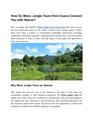 How Do Manu Jungle Tours from Cusco Connect You with Nature_