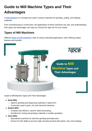 Guide to Mill Machine Types and Their Advantages