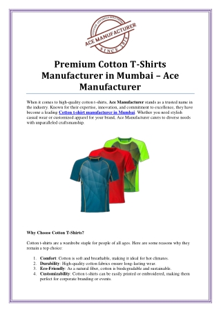 Trusted Cotton T-Shirt Manufacturer in Mumbai – Customizable Options