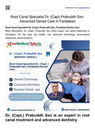 Root Canal Specialist Dr. (Capt) Prabuddh Sen Advanced Dental Care in Faridabad