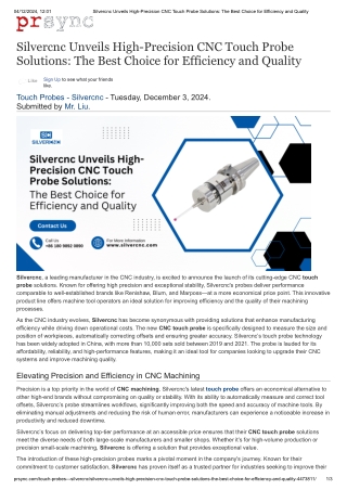 Silvercnc Unveils High-Precision CNC Touch Probe Solutions