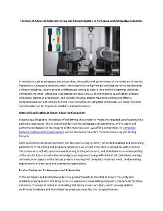 The Role of Advanced Material Testing and Characterisation in Aerospace and Automotive Industries