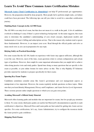 Learn To Avoid These Common Azure Certification Mistakes