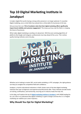 Digital Marketing Institute in Janakpuri