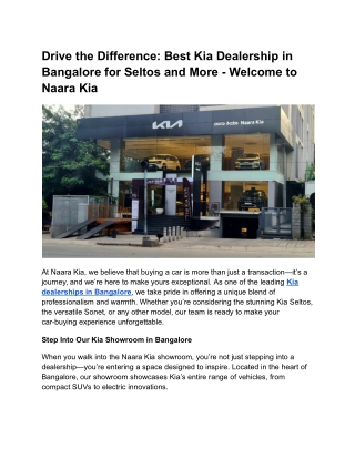 Best Kia Dealership in Bangalore for Seltos and More - Welcome to Naara Kia