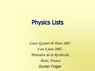Physics Lists