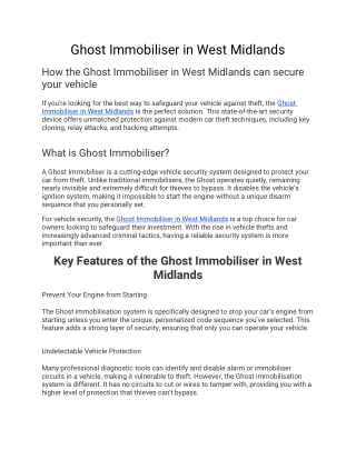Ghost Immobiliser in west midlands