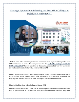 Strategic Approach to Selecting the Best MBA Colleges in Delhi NCR without CAT