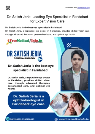 Dr. Satish Jeria Leading Eye Specialist in Faridabad for Expert Vision Care