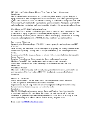 iso 9000 lead auditor course
