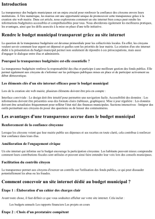 Rendre le budget municipal transparent grâce au site internet.