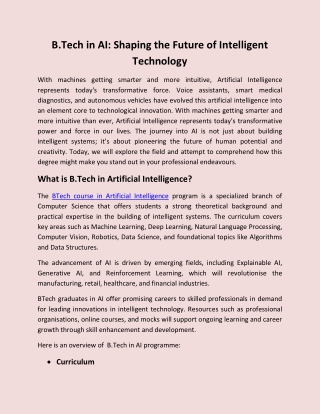 B.Tech in AI Shaping the Future of Intelligent Technology