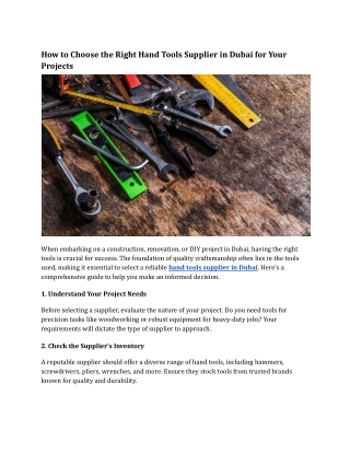 How to Choose the Right Hand Tools Supplier in Dubai for Your Projects