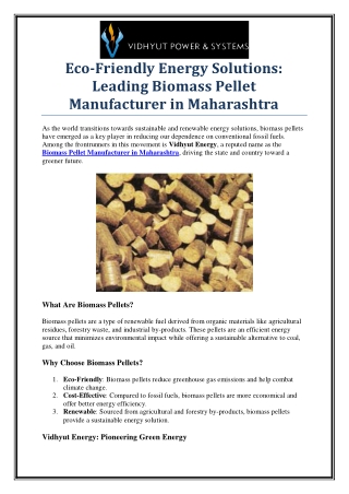 Premium Quality Biomass Pellet Manufacturer in Maharashtra