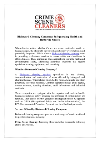 Call Now for Biohazard Cleaning Services - Biohazard Cleaning Company