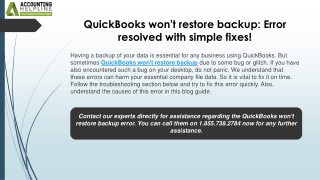 How to fix QuickBooks Won't Restore Backup Issue