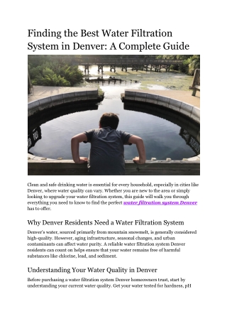 Finding the Best Water Filtration System in Denver_ A Complete Guide