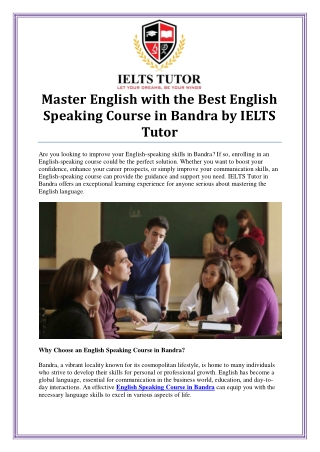 Master Fluency with the Best English Speaking Course in Bandra