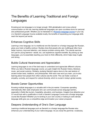 The Benefits of Learning Traditional and Foreign Languages