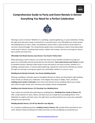 Comprehensive Guide to Party and Event Rentals in Denver Everything You Need for a Perfect Celebration