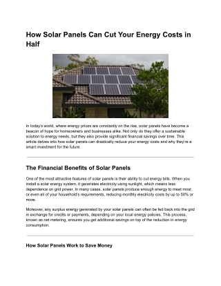 How Solar Panels Can Cut Your Energy Costs in Half