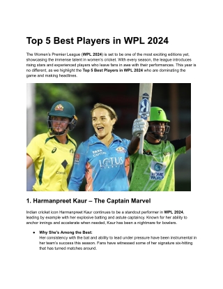 Top 5 Best Players in WPL 2024