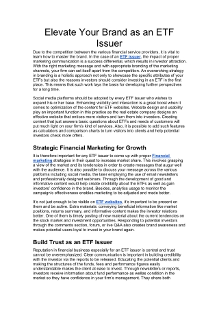 Elevate Your Brand as an ETF Issuer