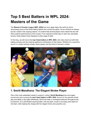 Top 5 Best Batters in WPL 2024_ Masters of the Game