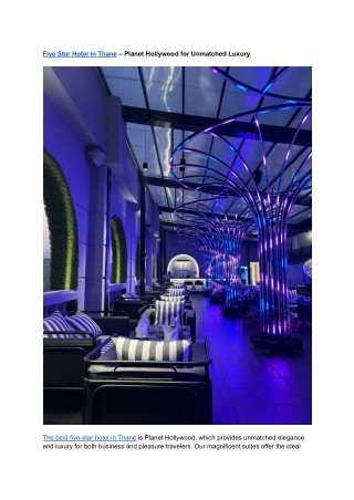 Five Star Hotel in Thane – Planet Hollywood for Unmatched Luxury