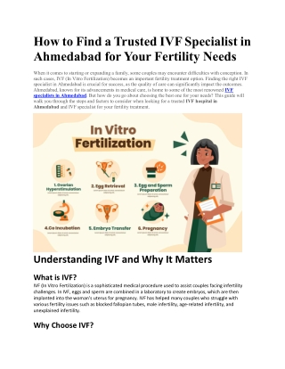 How to Find a Trusted IVF Specialist in Ahmedabad for Your Fertility Needs