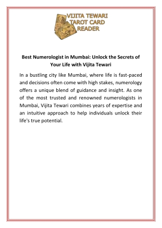 Best Numerologist in Mumbai Unlock the Secrets of Your Life with Vijita Tewari