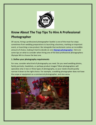 Know About The Top Tips To Hire A Professional Photographer