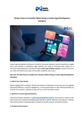 10 Key Factors to Consider When Hiring a Custom App Development Company