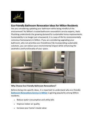 Eco-Friendly Bathroom Renovation Ideas for Milton Residents