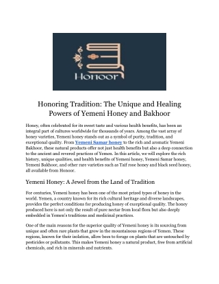 Honoring Tradition_ The Unique and Healing Powers of Yemeni Honey and Bakhoor