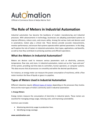 The Role of Meters in Industrial Automation