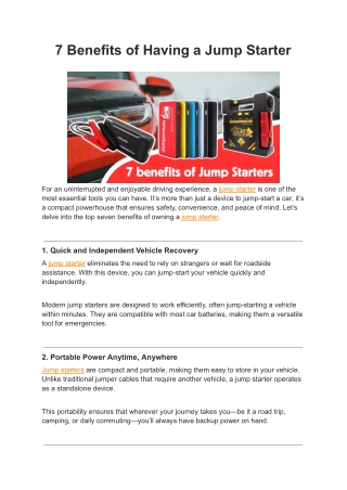 7 Benefits of Having a Jump Starter