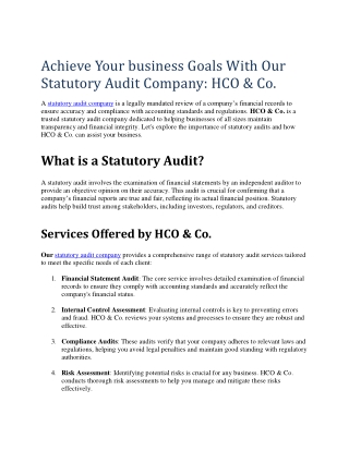 Achieve Your business Goals With Our Statutory Audit Company