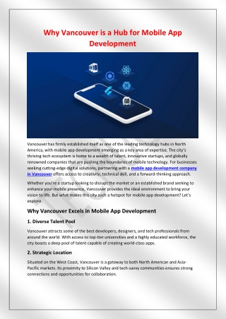 Why Vancouver is a Hub for Mobile App Development