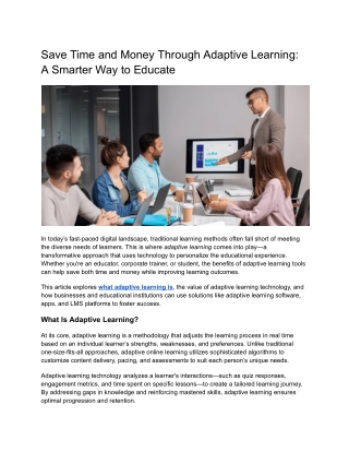 Save Time, Money and Increase Performance Through Adaptive Learning - Maxlearn