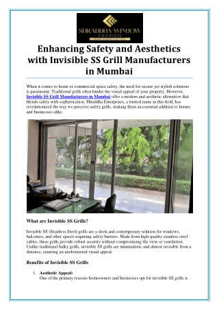 Top Invisible SS Grill Manufacturers in Mumbai – Stylish & Durable Solutions