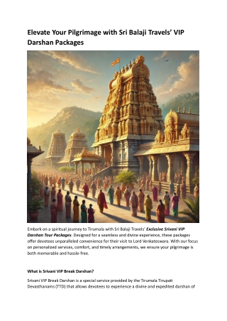 Elevate Your Pilgrimage with Sri Balaji Travels’ VIP Darshan Packages