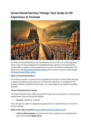 Srivani Break Darshan Timings Your Guide to VIP Experience at Tirumala