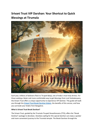 Srivani Trust VIP Darshan Your Shortcut to Quick Blessings at Tirumala