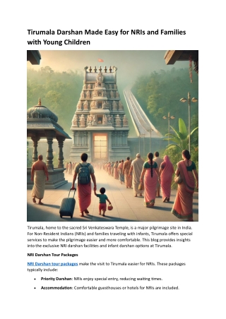 Tirumala Darshan Made Easy for NRIs and Families with Young Children