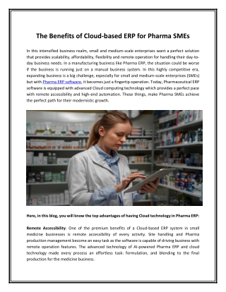 The Benefits of Cloud-based ERP for Pharma SMEs